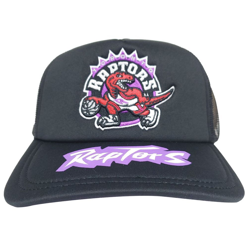 Toronto Raptors Mitchell & Ness NBA Trucker Hat Cap 3D Logo Bill Logo Black NWT